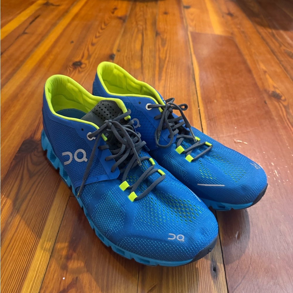 On Running Men's Blue and Neon Green Athletic Shoes